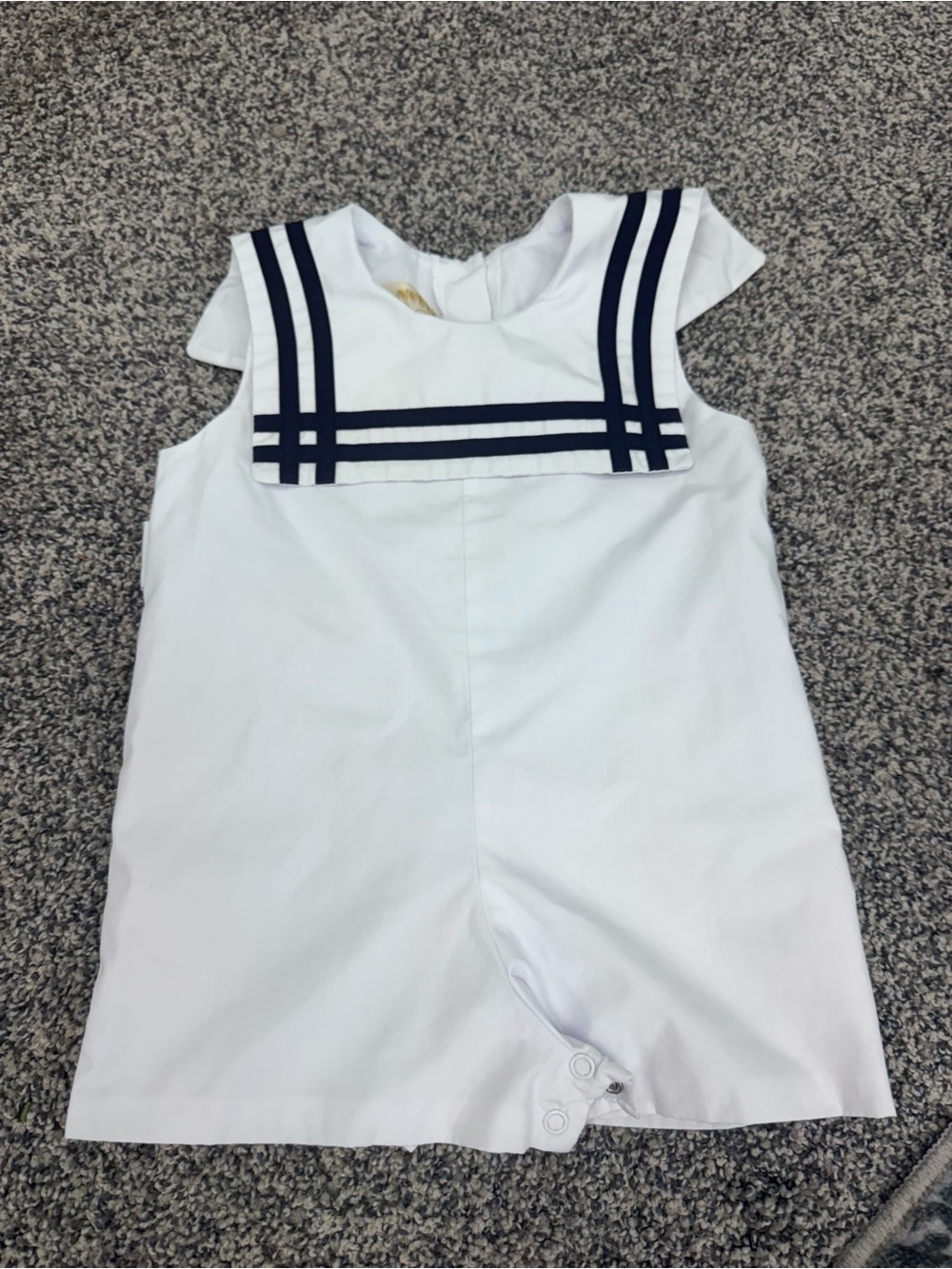 The Beaufort Bonnet Company Boys White Romper with Navy Trim